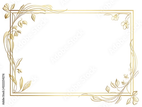 Clean Gold Frame with a Thin Border on a White Background, Minimalist Rectangular Picture Frame for Artwork, Photography, or Design Display