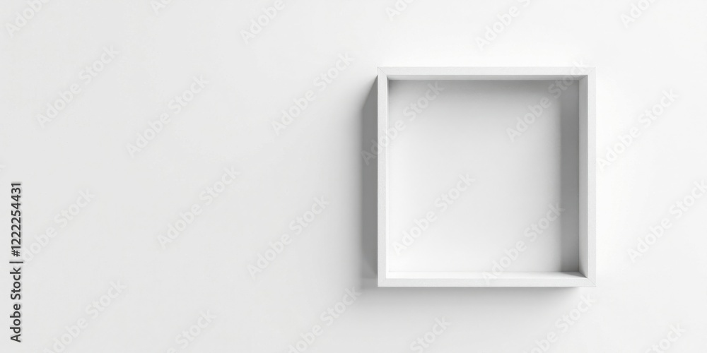Empty White Square Shelf on a Plain White Wall, Perfect for Product Placement or Design Presentation