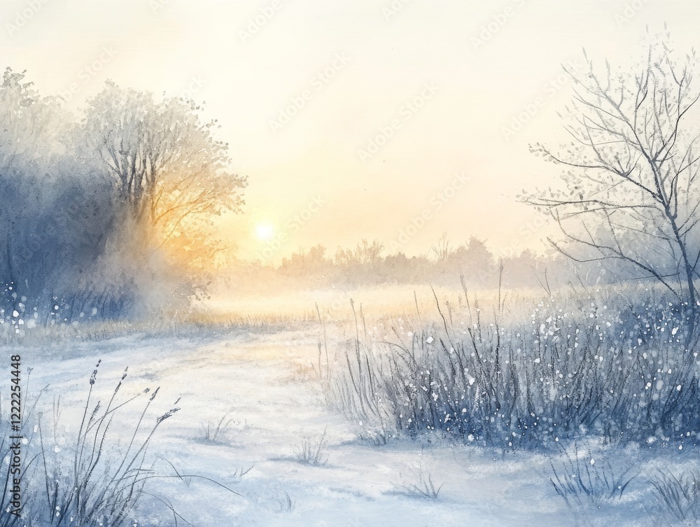 Tranquil Winter Sunrise Over Frosted Meadow
Tranquil Winter Sunrise Over Frosted Meadow