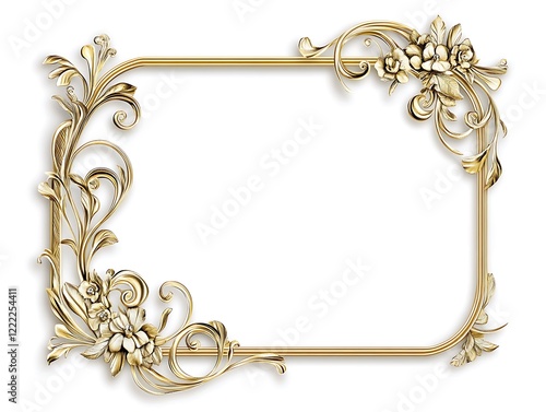 Clean Gold Frame with a Thin Border on a White Background, Minimalist Rectangular Picture Frame for Artwork, Photography, or Design Display