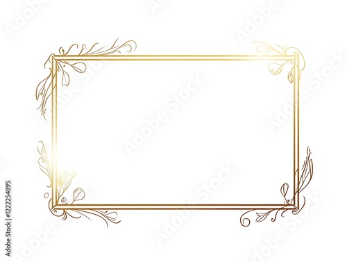 Clean Gold Frame with a Thin Border on a White Background, Minimalist Rectangular Picture Frame for Artwork, Photography, or Design Display