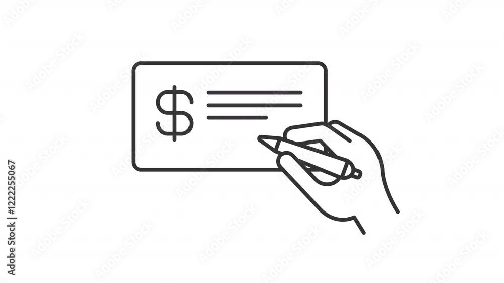 Animated hand signing cheque icon. Order to pay line animation. Financial instruction for bank institution. Black illustration on white background. HD video with alpha channel. Motion graphic Stock ビデオ | Adobe Stock