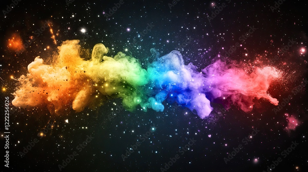 Fototapeta premium Colorful Abstract Cloud of Rainbow Splashing Colors Against a Dark Background for Visual Impact