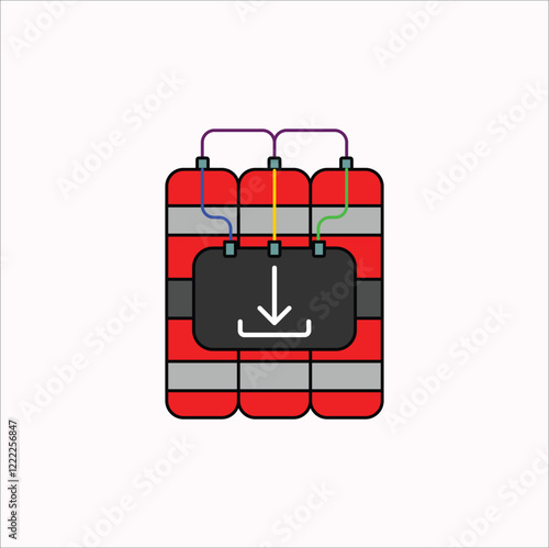 Combines the symbol of a bomb with a download icon, which might imply danger or risk associated with downloading something. Vector illustraton design. Eps 10.