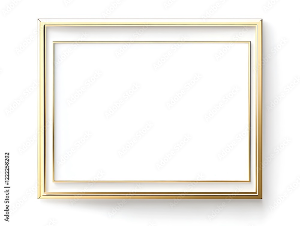 Clean Gold Frame with a Thin Border on a White Background, Minimalist Rectangular Picture Frame for Artwork, Photography, or Design Display Clean Gold Frame with a Thin Border on a White Background, Minimalist Rectangular Picture Frame for Artwork, Photography, or Design Display