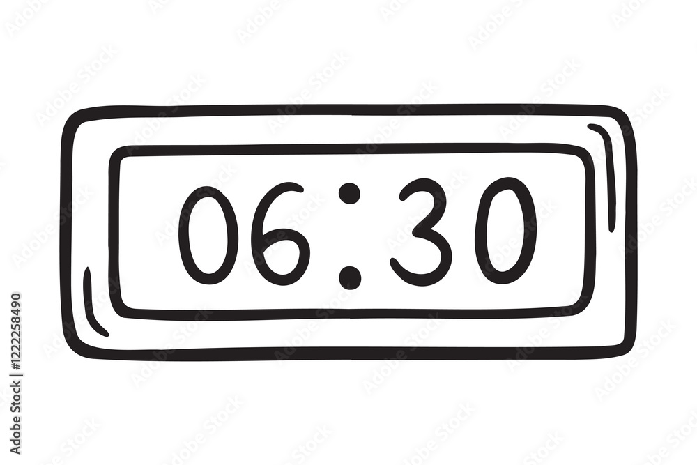 digital alarm clock. Morning time doodle hand drawn icon. Outline drawing digital alarm clock line clipart symbol digital alarm clock. Morning time doodle hand drawn icon. Outline drawing digital alarm clock line clipart symbol