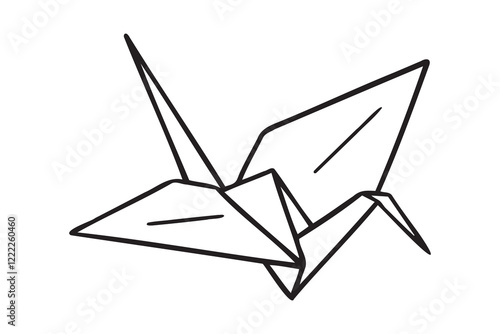 Origami crane doodle hand drawn icon. Outline drawing origami crane line clipart symbol