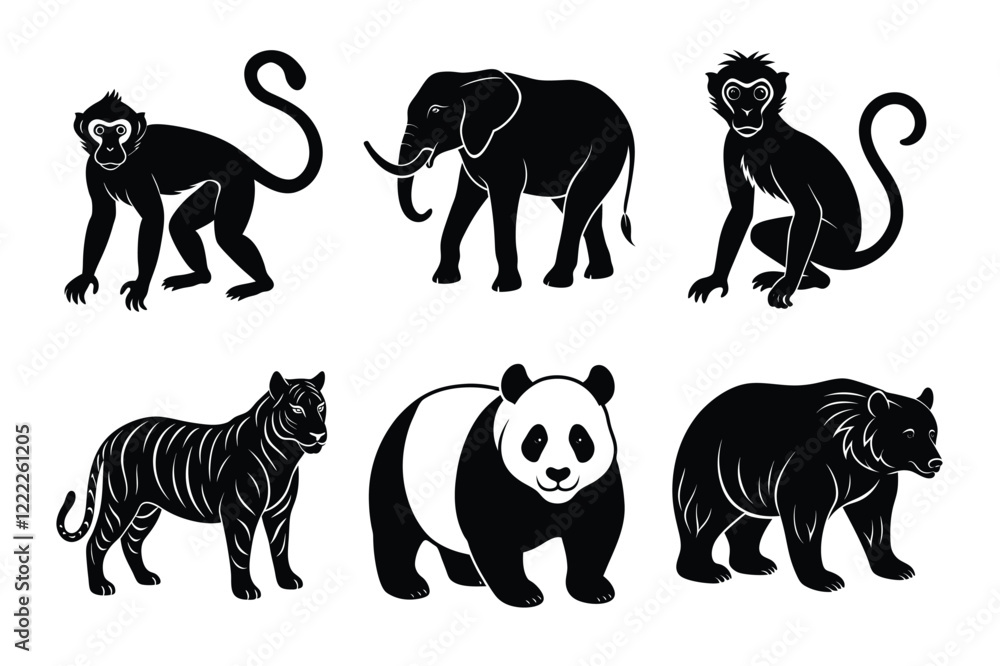 Animals silhouette set. Wild animals silhouette collection vector illustration on white background Animals silhouette set. Wild animals silhouette collection vector illustration on white background