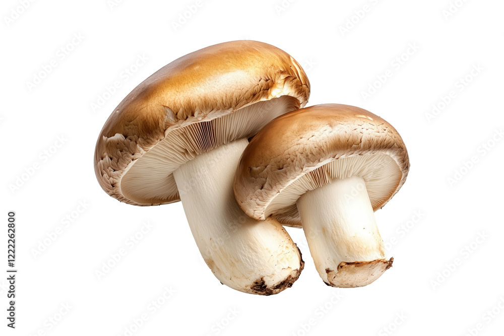 Closeup of Porcini mushroom showing its textured cap and stem isolated on a white background. Concept of fungi and nature Closeup of Porcini mushroom showing its textured cap and stem isolated on a white background. Concept of fungi and nature