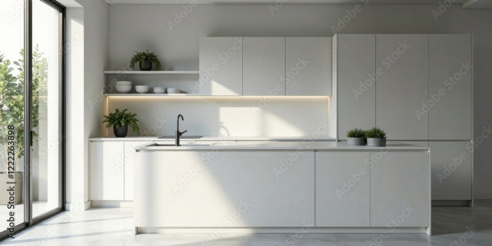 Modern Minimalist Kitchen Design with Island and Abundant Natural Light Modern Minimalist Kitchen Design with Island and Abundant Natural Light