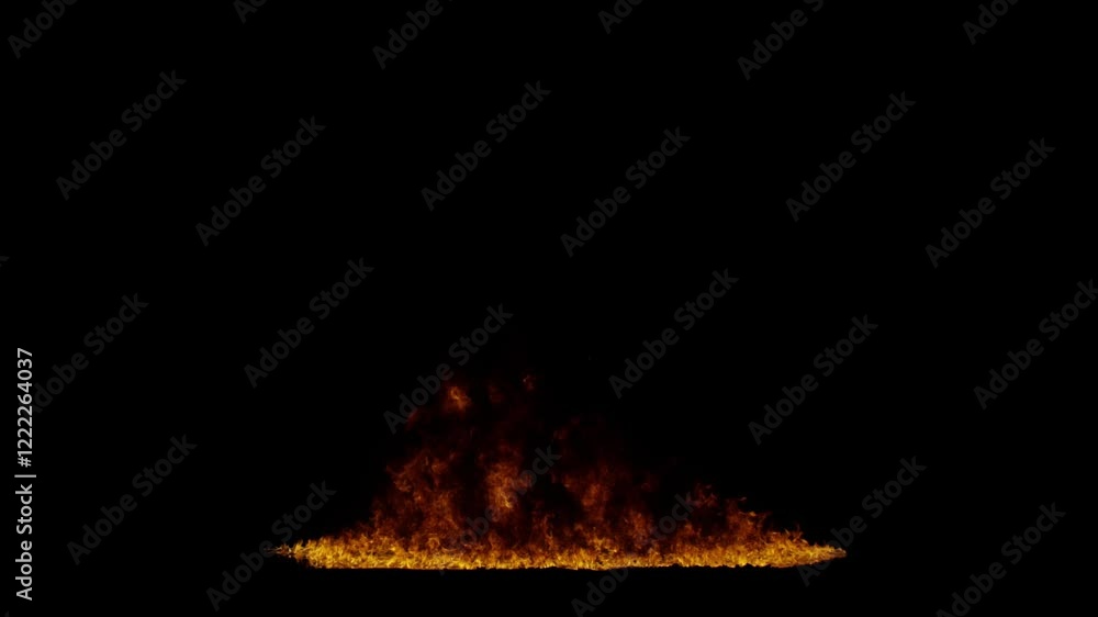 Realistic fire flames animation on a black backdrop, perfect for special effects, overlays, or background elements, with seamless loop for continuous use