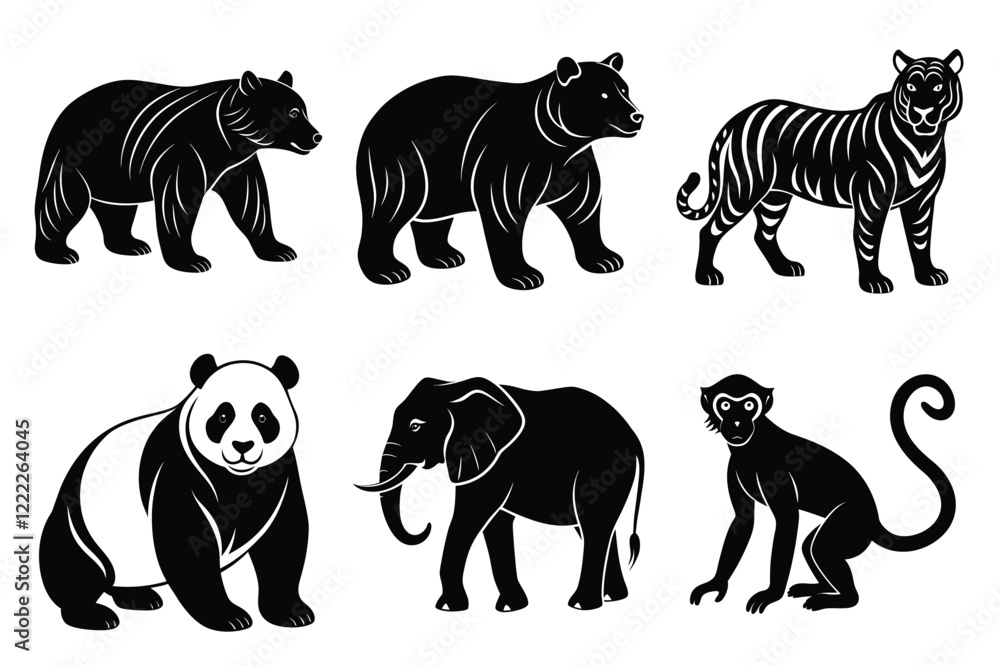 Naklejka premium Animals silhouette set. Wild animals silhouette collection vector illustration on white background