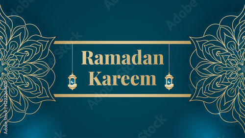 Islamic style decorative background design featuring Ramadan Kareem and Eid themes. Realistic Arabic ornamental patterns. ideal for festive greetings and celebratory designs.