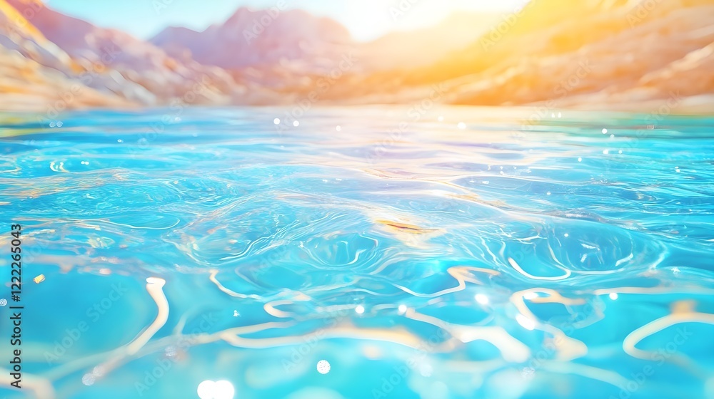 Obraz premium serene blue water, sunny mountain view - vibrant colors: the image .