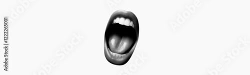 woman mouth wide open scream female lips retro halftone collage elements for mixed media design gray colors vector illustration halftone texture dotted pop art style vintage grunge punk crazy template