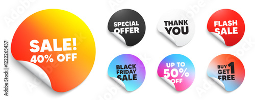 Sale sticker tag. Special offer paper price tags. Sale 40 percent off discount. Promotion price offer sign. Retail badge symbol. Discount, black friday sticker. Promo banner. Vector