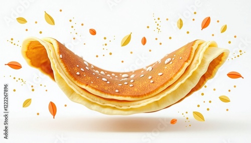 Vibrant 3D Pancakes Illustration with Autumn Leaves on White Background photo