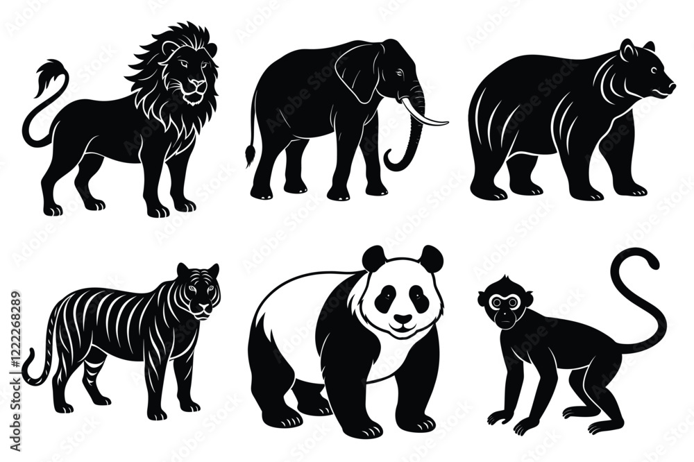 Animals silhouette set. Wild animals silhouette collection vector illustration on white background Animals silhouette set. Wild animals silhouette collection vector illustration on white background