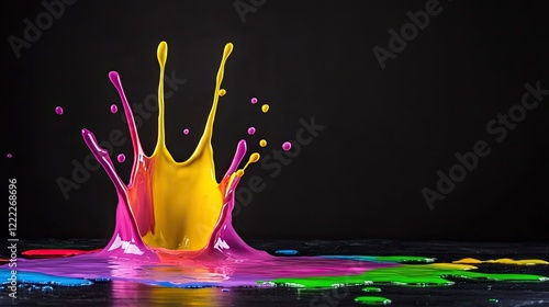 Vibrant Liquid Paint Splash on Dark Background Creating Dynamic Abstract Artwork