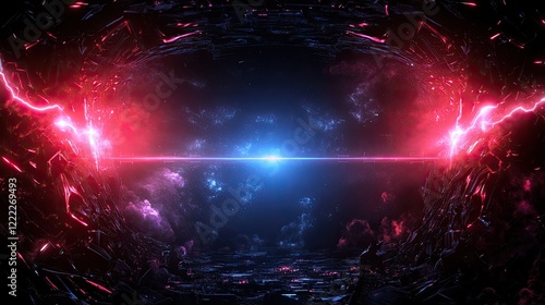 Vivid Abstract Space Scene with Neon Lights and Energy Waves in an Expansive Cosmos Background