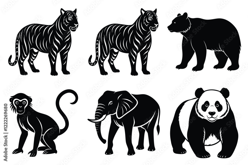 Animals silhouette set. Wild animals silhouette collection vector illustration on white background Animals silhouette set. Wild animals silhouette collection vector illustration on white background