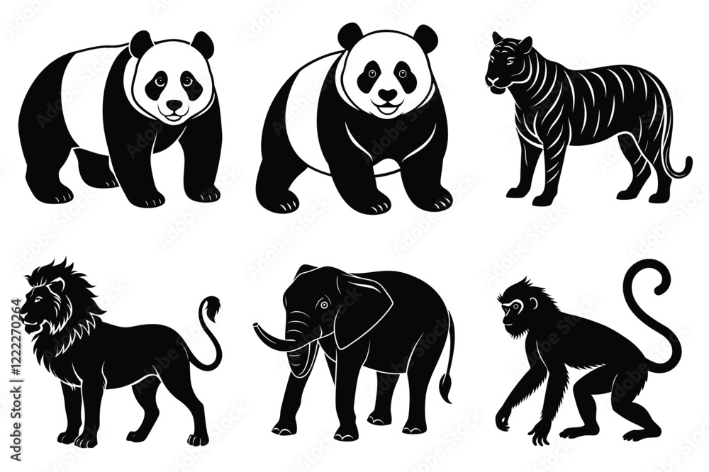 Naklejka premium Animals silhouette set. Wild animals silhouette collection vector illustration on white background