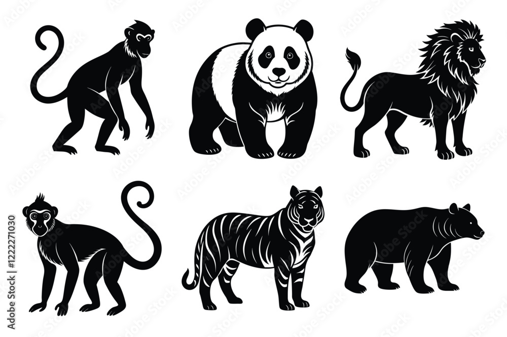 Animals silhouette set. Wild animals silhouette collection vector illustration on white background Animals silhouette set. Wild animals silhouette collection vector illustration on white background