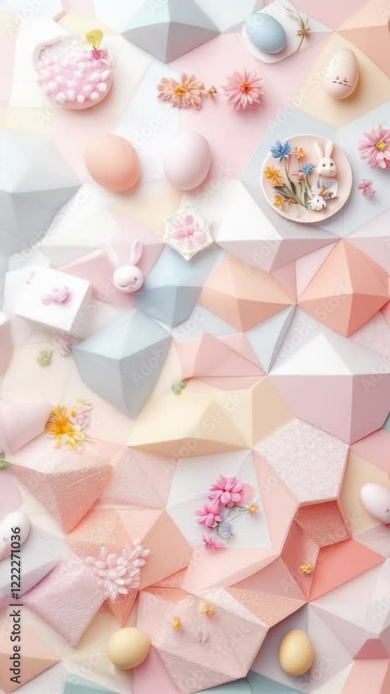 Vertical Easter Video: Pastel Geometric Background with Eggs, Bunnies, and Spring Flowers Vertical Easter Video: Pastel Geometric Background with Eggs, Bunnies, and Spring Flowers