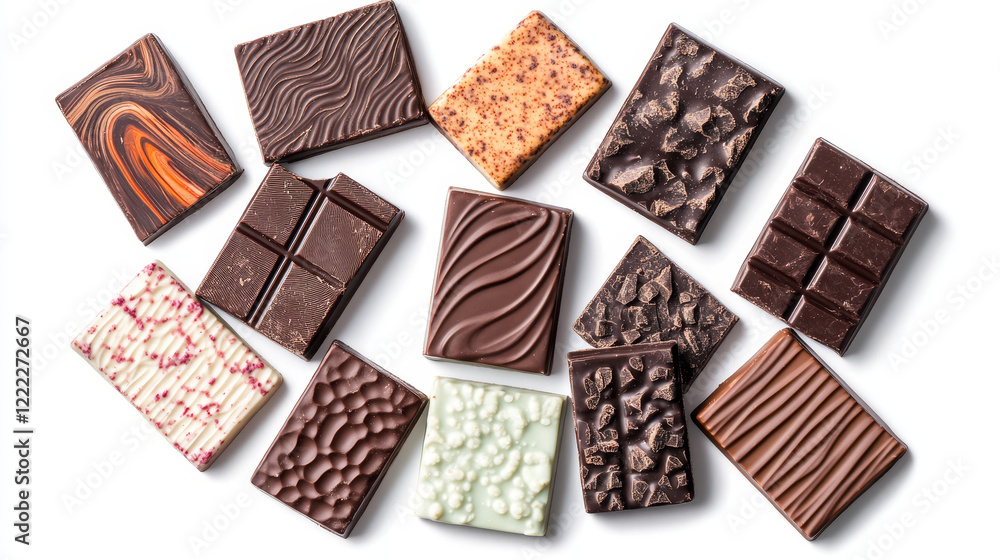 Dark and white chocolate bars with bites. Sweet milk chocolate with tile pattern in top view isolated on transparent background, vector realistic illustration Dark and white chocolate bars with bites. Sweet milk chocolate with tile pattern in top view isolated on transparent background, vector realistic illustration