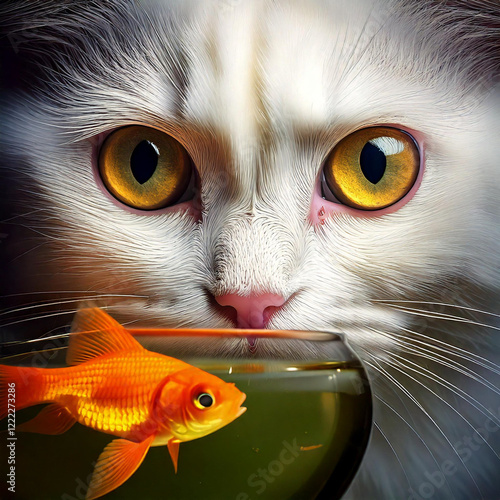 Hungry cat eyeing fish