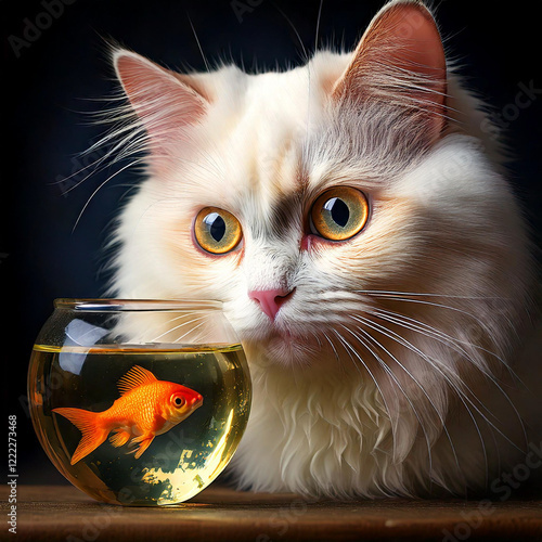 Hungry cat eyeing fish