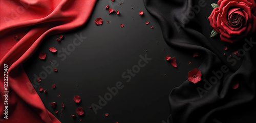 Elegant luxury black and red background with subtle dark accents and a clean white space on the left for content placement, ultra-realistic HD