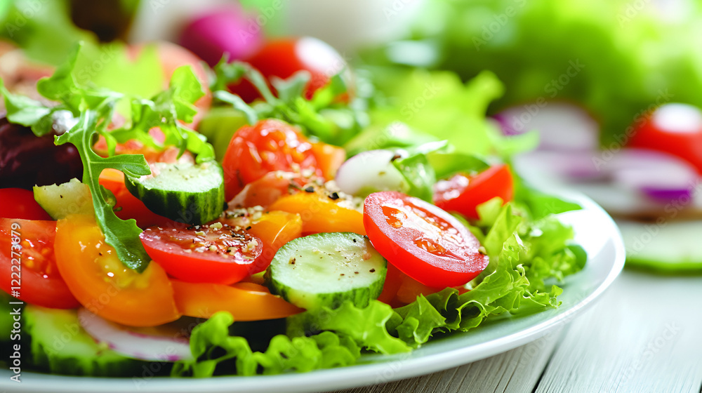 Fresh garden salad, Healthy meal, Organic cuisine, Appetizing dish Fresh garden salad, Healthy meal, Organic cuisine, Appetizing dish
