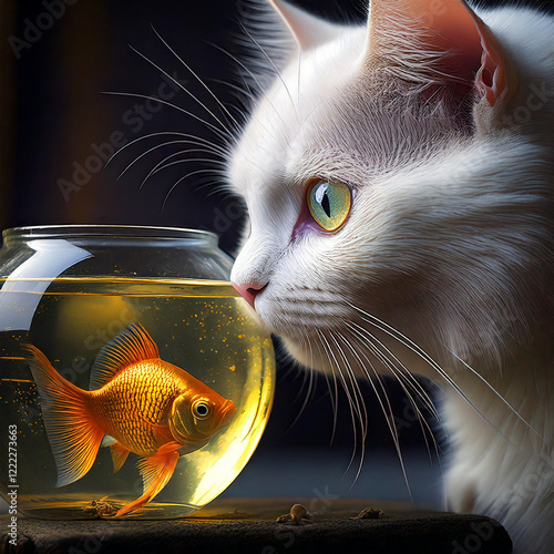Hungry cat eyeing fish