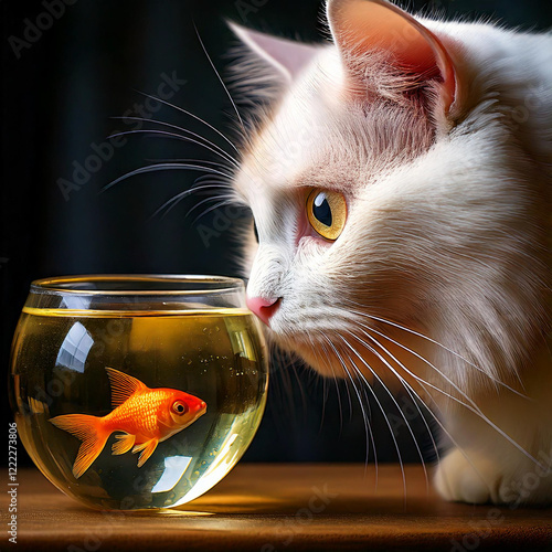 Hungry cat eyeing fish