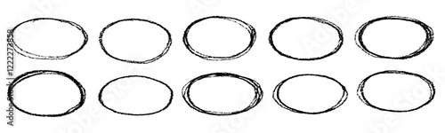 Outline oval circle scribble charcoal pencil pastel oval circles comic sketch doodles. Hand drawn marker pen highlight illustrations.
