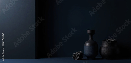 Luxury Elegant Black Background with Subtle Dark Blue Highlights and Minimalist White Space on Left for Content Placement – Ultra-Realistic HD Design