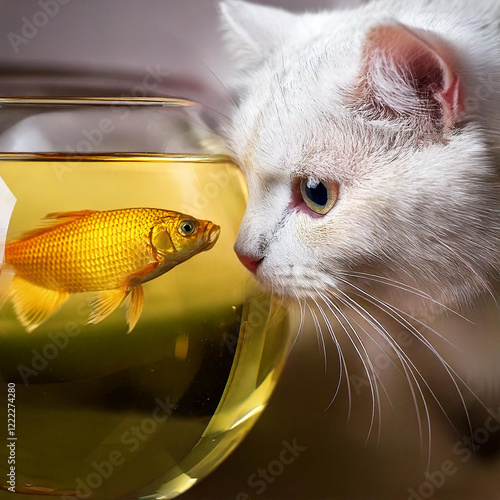 Hungry cat eyeing fish