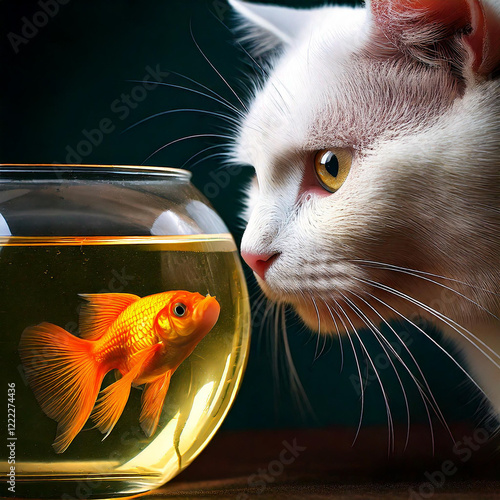 Hungry cat eyeing fish