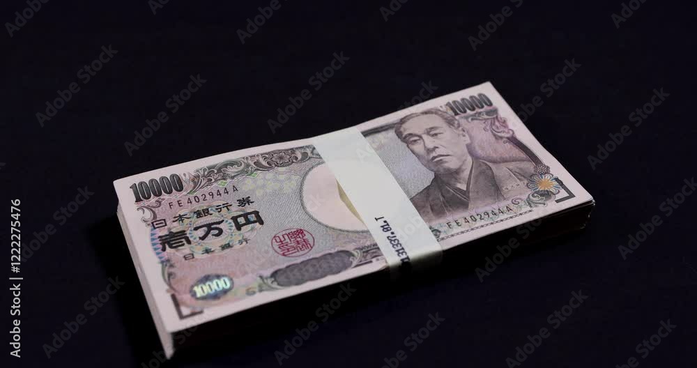 A stack of Japanese old banknotes thrown in A stack of Japanese old banknotes thrown in