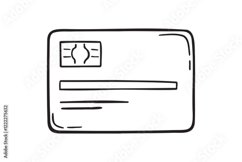 Credit card doodle hand drawn icon. Outline drawing credit card business buying concept line clipart symbol 