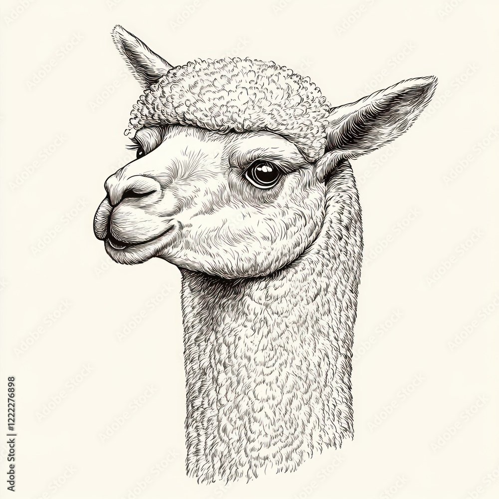 Obraz premium Detailed Line Drawing of an Alpaca Head