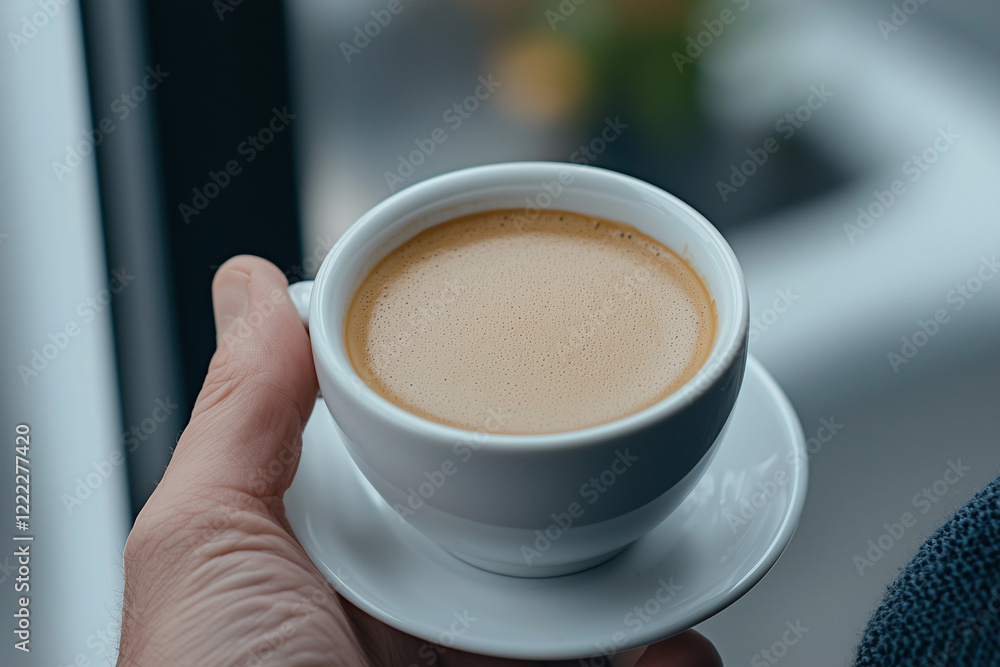 Warm cup of coffee being enjoyed indoors during a quiet morning with soft natural light illuminating the surroundings Warm cup of coffee being enjoyed indoors during a quiet morning with soft natural light illuminating the surroundings