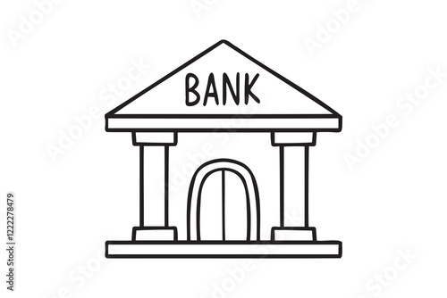 bank doodle hand drawn icon. Outline drawing bank building line clipart symbol