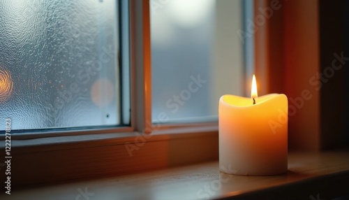 Candlelit Tranquility: m Glow on a Wooden Window Sill on Candlemas photo