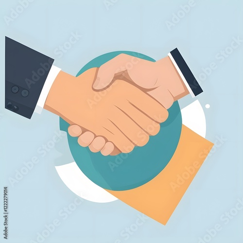 A clean and minimalistic vector design of a handshake symbolizing a successful deal, with corporate-themed colors. 