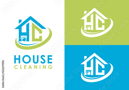 House cleaning service logo vector design template with initials HC with house icon on design, house cleaning service logo design vector
