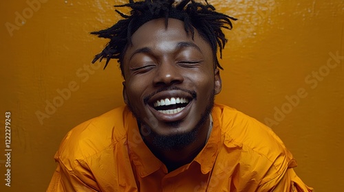 Wallpaper Mural Joyful Portrait: A Man's Radiant Smile Against a Vibrant Orange Background Torontodigital.ca