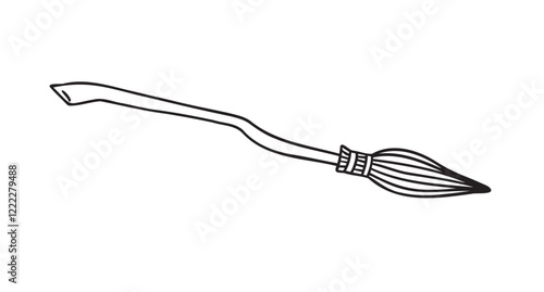 witch broom doodle hand drawn icon. Outline drawing witch broom line clipart symbol. Halloween magic broom. 