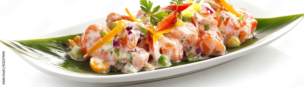 Colorful salad with vegetables served on a white plate, isolated background. Colorful salad with vegetables served on a white plate, isolated background.